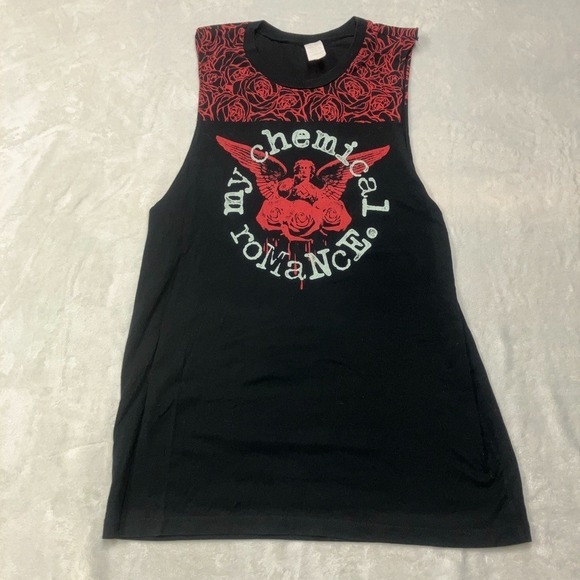 Faded out Tops - Vintage My Chemical Romance Cutoff Sleeveless T-Shirt Women's L Emo Made in USA